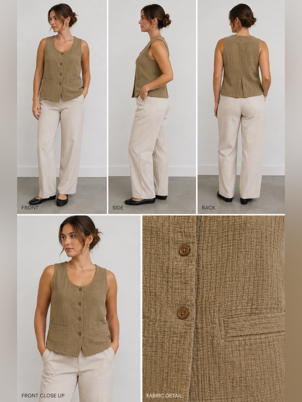 Free People Olive Textured Button-Front Vest